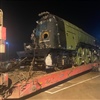 Tornado on the low loader awaiting tyre turning at Toton.